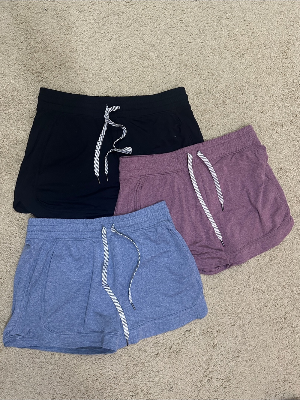Thread & Supply 3-Pack Athletic Lounge Shorts - Black, Heather Blue, Mauve